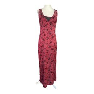 Esprit de Corp Red Floral Velvet Burnout Maxi Dress Size 7/8 Y2K Vintage Grunge